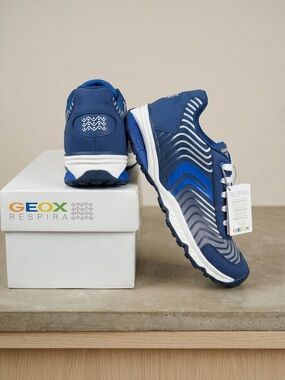 Geox Big Boy Blue and White Breathable Sneakers